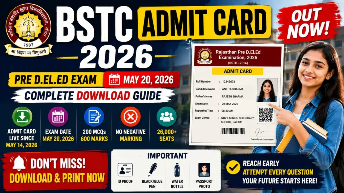 BSTC Admit Card 2026 Released: Complete Download Guide for Pre D.El.Ed Exam on May 20