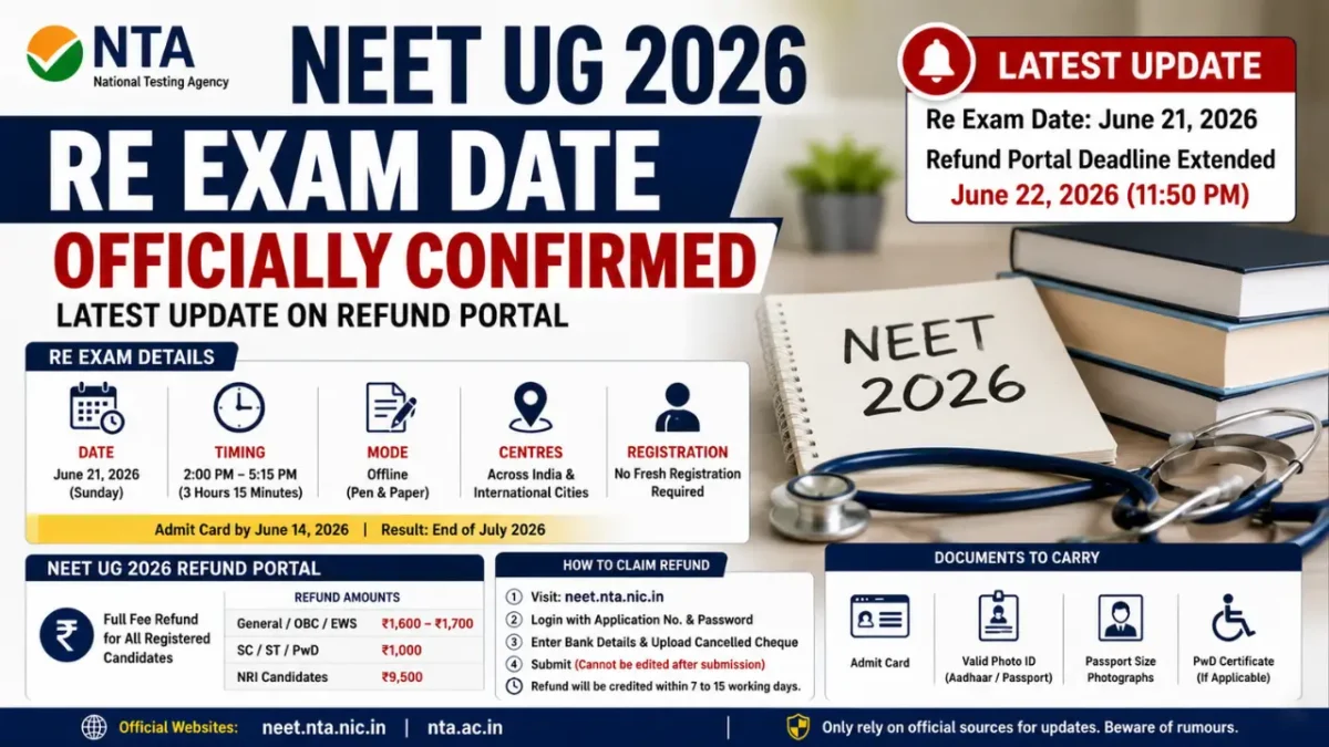 NEET 2026 Re Exam Date Officially Confirmed: Latest Update on NEET UG 2026 Refund Portal